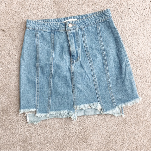 Honey Punch Dresses & Skirts - Honey Punch panel distressed raw hem denim skirt